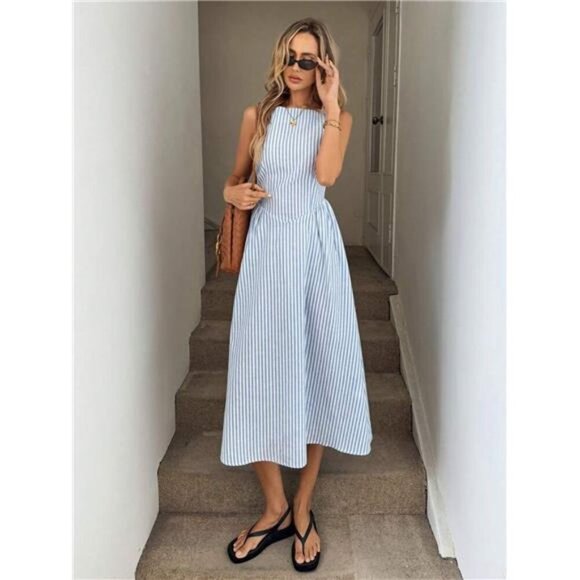 Sleeveless Striped Midi Dress - Picture 5 of 16